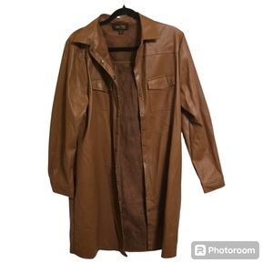 Truth Brown Faux Leather Long Jacket